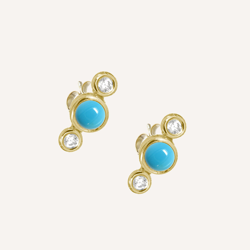 GOLD PLATED 3 DOT STUDS W/ TURQUOISE