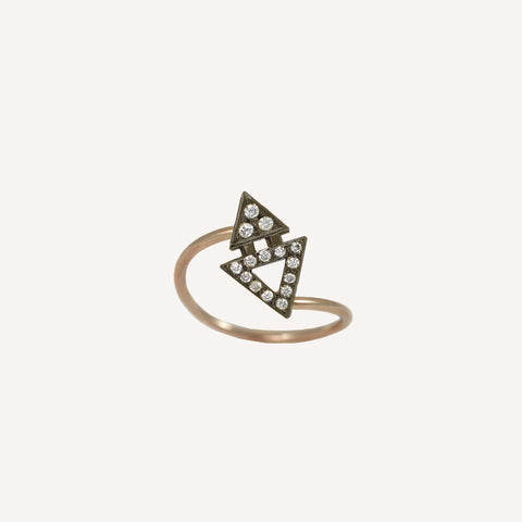 ALL DIAMOND MINI TRIANGLE RING WITH BLACKENED GOLD
